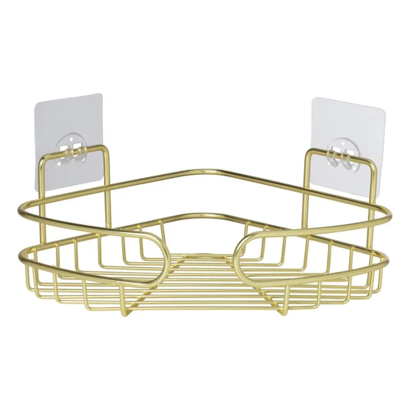 Xenos Badkamer Accessoires|Doucherekjes-Badkamerrek hoek - goudkleurig - 21.5x21.5x10 cm