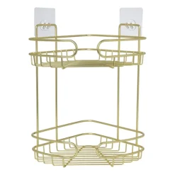 Xenos Badkamer Accessoires|Doucherekjes-Badkamerrek hoek dubbel - goudkleurig - 21.5x21.5x34 cm