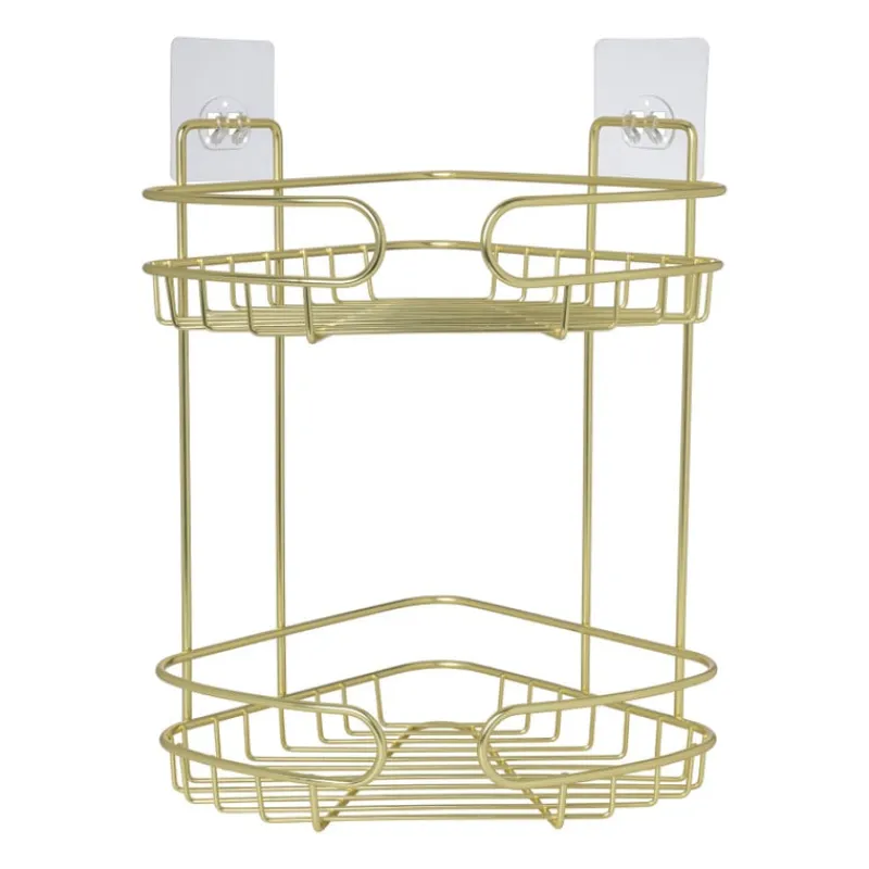 Xenos Badkamer Accessoires|Doucherekjes-Badkamerrek hoek dubbel - goudkleurig - 21.5x21.5x34 cm