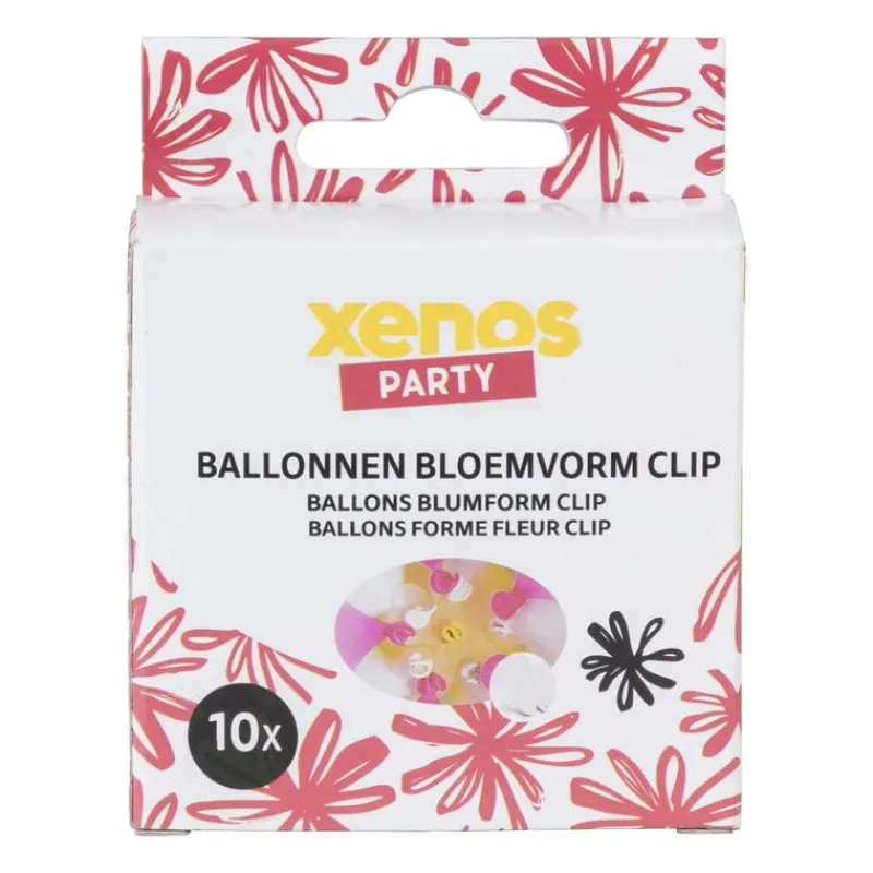 Xenos Ballonnen-Ballon clip bloemvorm - set van 10 - ø8x1 cm