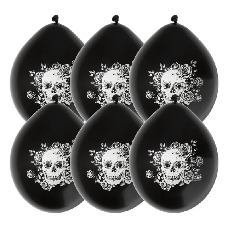 Xenos Ballonnen-Ballonnen Day of the Dead - zwart/wit - set van 6