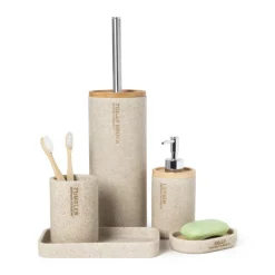 Xenos Tandenborstelbekers|Badkamer Accessoires-Beker sand - beige - ø8x11.5 cm