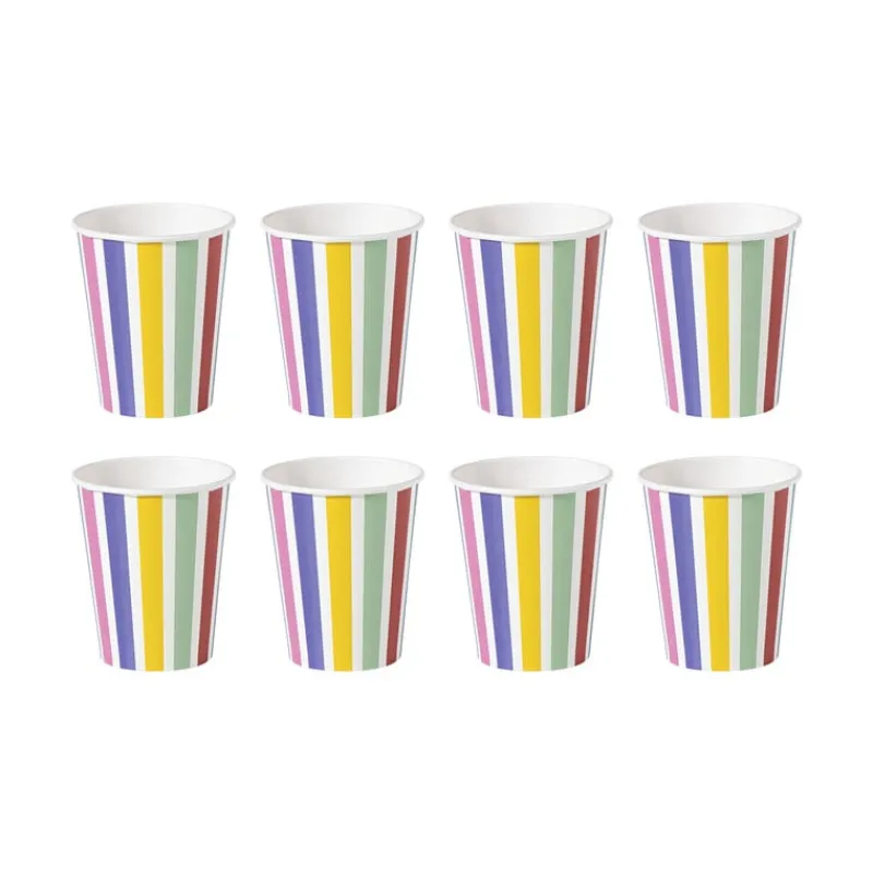 Xenos Wegwerpservies-Bekers gestreept - 250 ml - set van 8