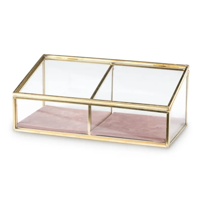Xenos Sieraden Opbergen|Kerstcadeaus-Bijouxdoos - 2- vaks - goud/roze - 18x9,5x7 cm