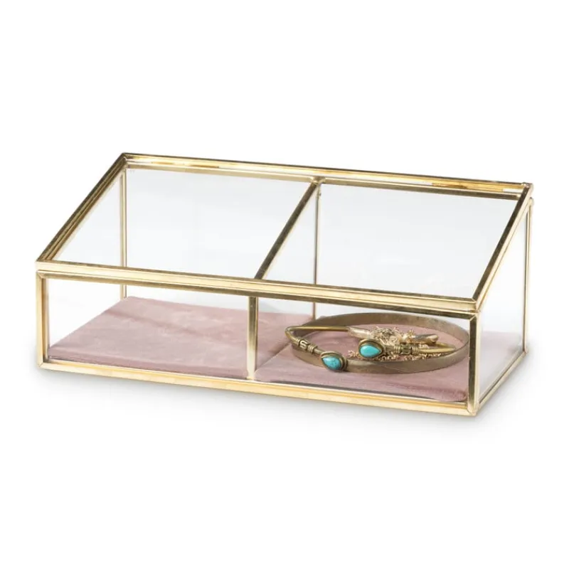 Xenos Sieraden Opbergen|Kerstcadeaus-Bijouxdoos - 2- vaks - goud/roze - 18x9,5x7 cm