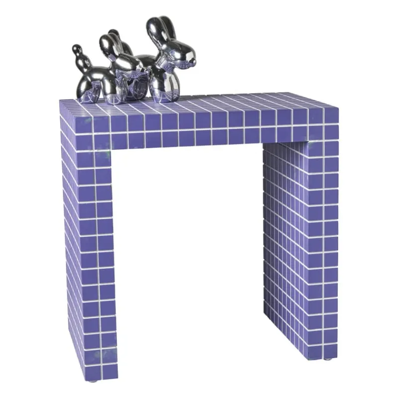 Xenos Bijzettafels-Bijzettafel checks - paars - 48x48x32 cm