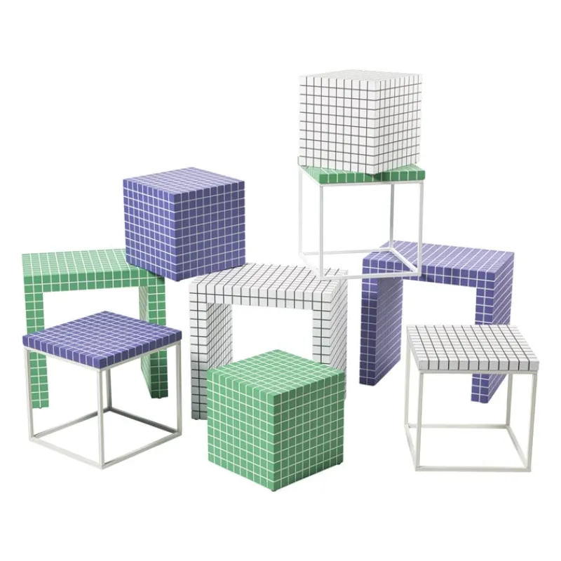 Xenos Bijzettafels-Bijzettafel checks - paars - 48x48x32 cm