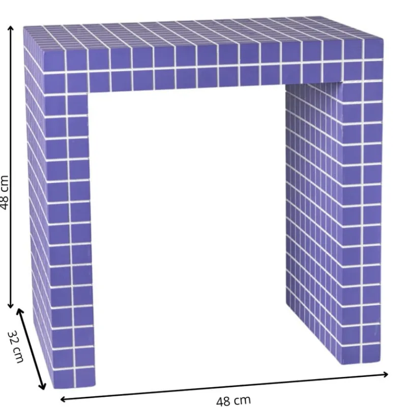 Xenos Bijzettafels-Bijzettafel checks - paars - 48x48x32 cm