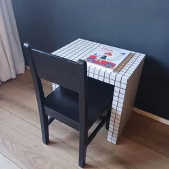 Xenos Bijzettafels-Bijzettafel checks - wit - 48x48x32 cm