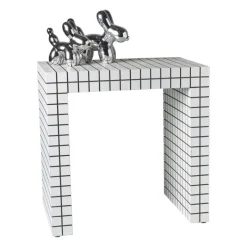 Xenos Bijzettafels-Bijzettafel checks - wit - 48x48x32 cm