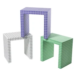 Xenos Bijzettafels-Bijzettafel checks - wit - 48x48x32 cm