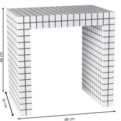 Xenos Bijzettafels-Bijzettafel checks - wit - 48x48x32 cm