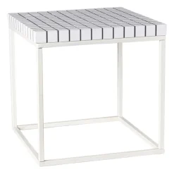 Xenos Bijzettafels-Bijzettafel checks met metalen frame - wit - 36x36x36 cm