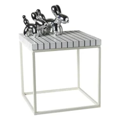 Xenos Bijzettafels-Bijzettafel checks met metalen frame - wit - 36x36x36 cm
