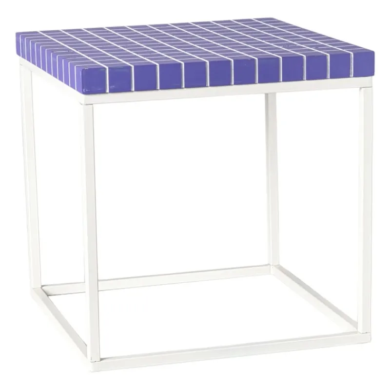 Xenos Bijzettafels-Bijzettafel checks met metalen frame - paars - 36x36x36 cm