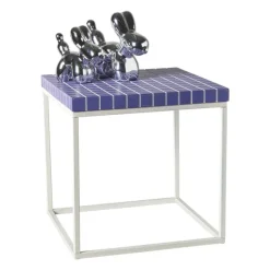 Xenos Bijzettafels-Bijzettafel checks met metalen frame - paars - 36x36x36 cm