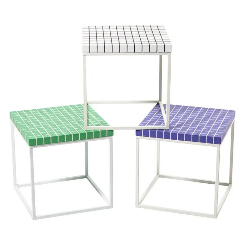 Xenos Bijzettafels-Bijzettafel checks met metalen frame - paars - 36x36x36 cm