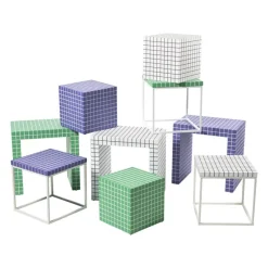 Xenos Bijzettafels-Bijzettafel checks met metalen frame - paars - 36x36x36 cm