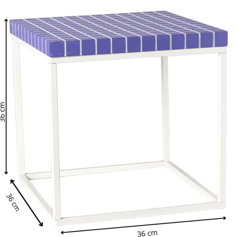 Xenos Bijzettafels-Bijzettafel checks met metalen frame - paars - 36x36x36 cm