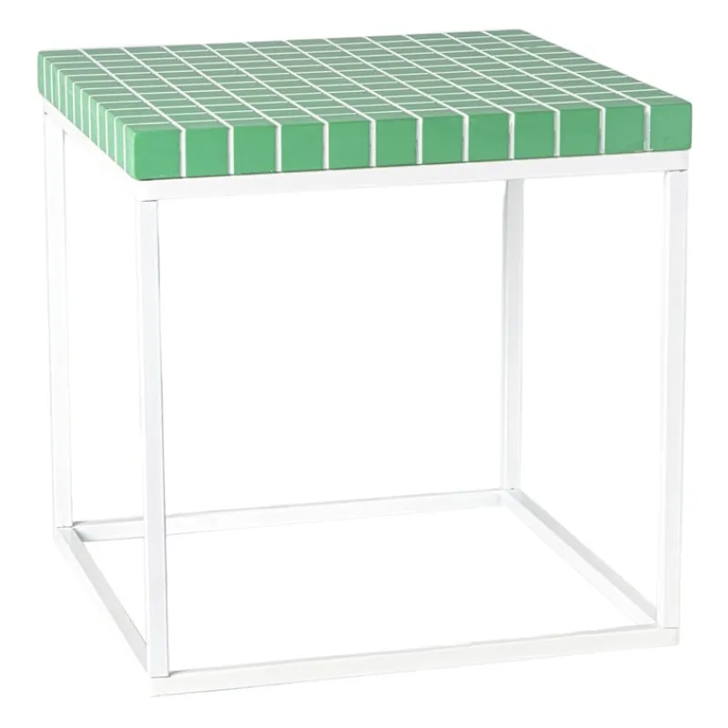 Xenos Bijzettafels-Bijzettafel checks met metalen frame - groen - 36x36x36 cm