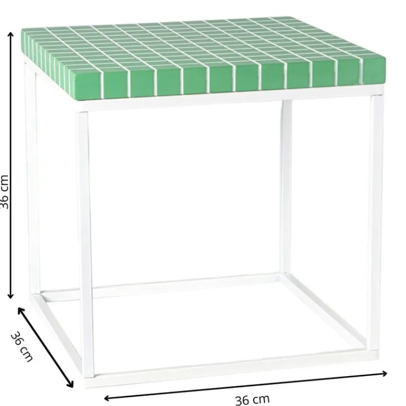 Xenos Bijzettafels-Bijzettafel checks met metalen frame - groen - 36x36x36 cm