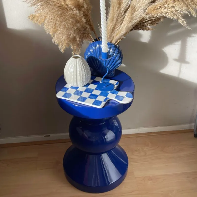 Xenos Bijzettafels-Bijzettafel diabolo - blauw - ø33x50 cm
