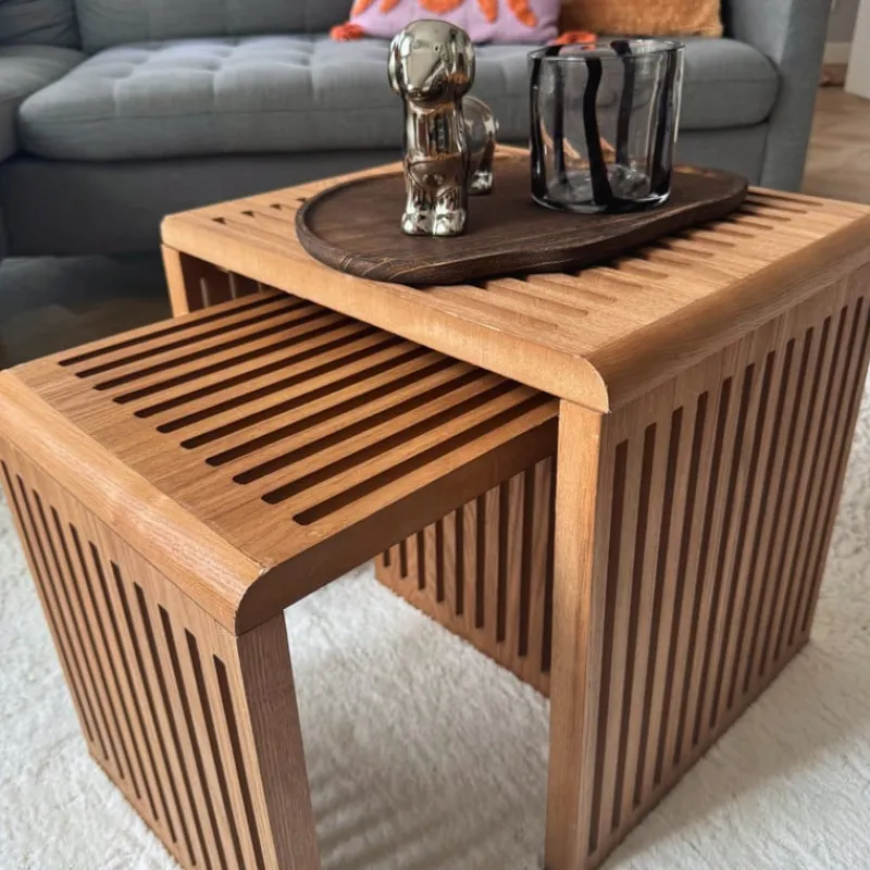 Xenos Bijzettafels-Bijzettafel Japandi klein - bruin - 34x34x29 cm