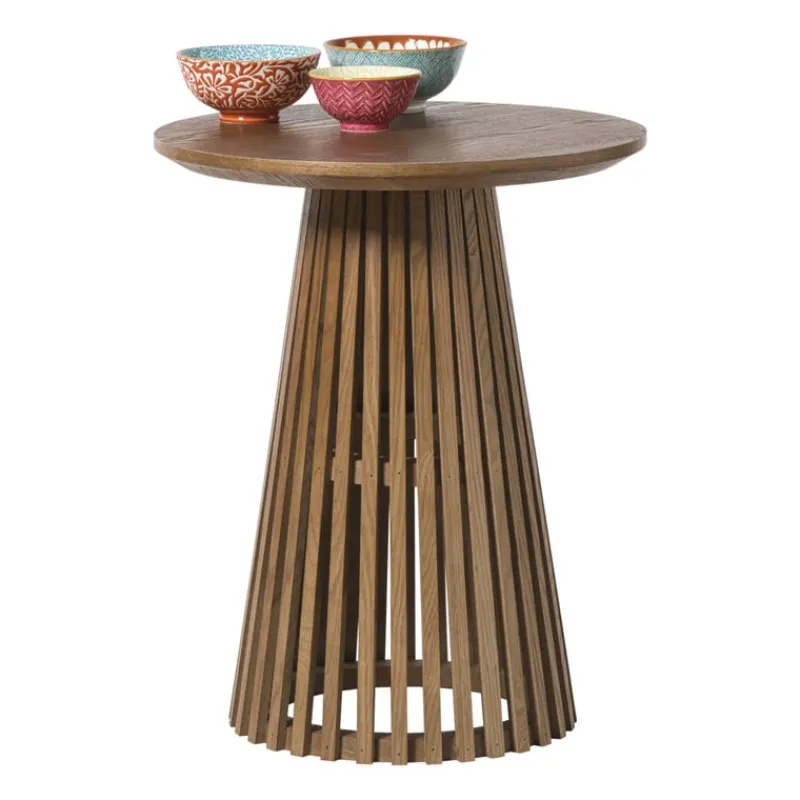 Xenos Bijzettafels-Bijzettafel Japandi rond - bruin - ø40x50 cm