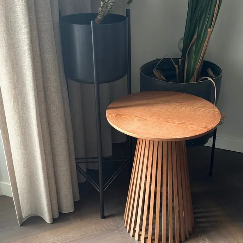 Xenos Bijzettafels-Bijzettafel Japandi rond - bruin - ø40x50 cm