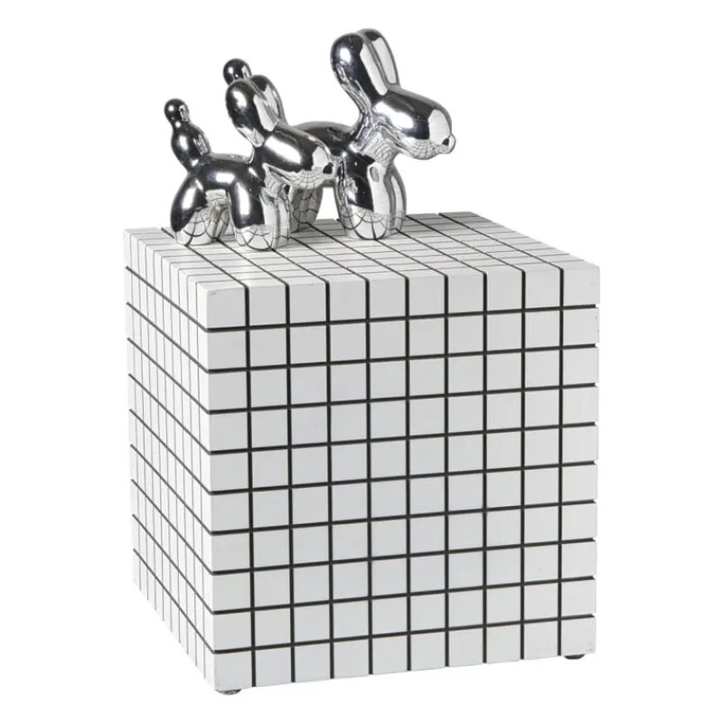 Xenos Bijzettafels-Bijzettafel kubus checks - wit - 30x30x30 cm