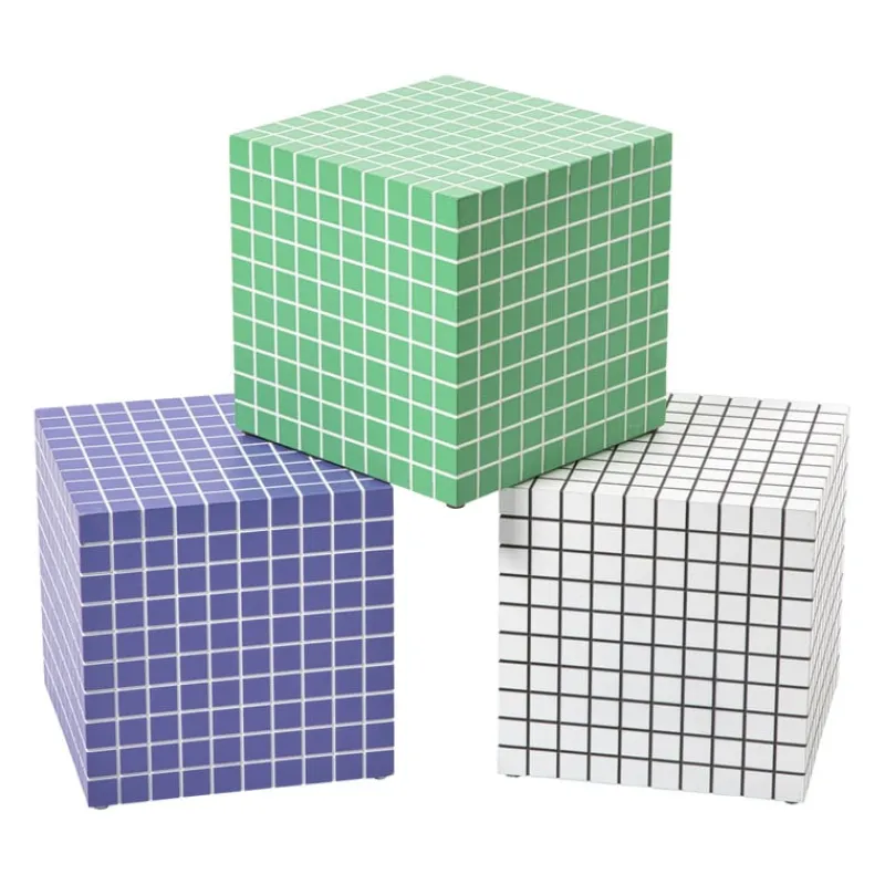 Xenos Bijzettafels-Bijzettafel kubus checks - wit - 30x30x30 cm