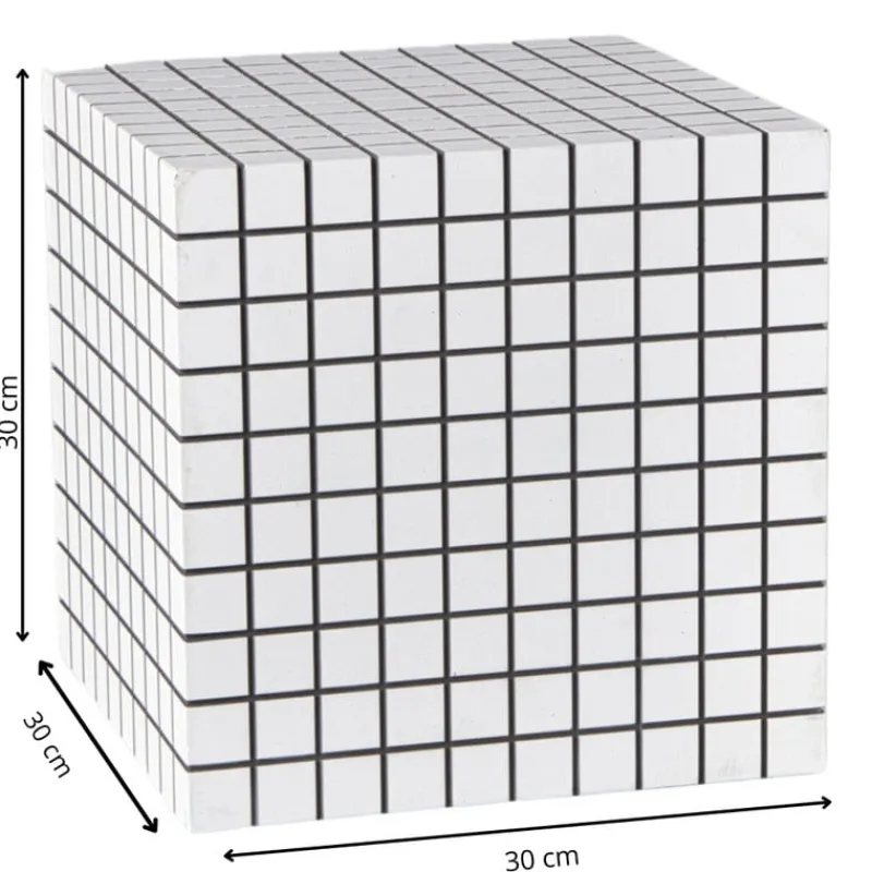 Xenos Bijzettafels-Bijzettafel kubus checks - wit - 30x30x30 cm
