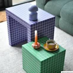 Xenos Bijzettafels-Bijzettafel kubus checks - groen - 30x30x30 cm