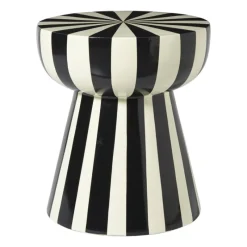 Xenos Bijzettafels-Bijzettafel stripes - beige/zwart - ø40x45 cm