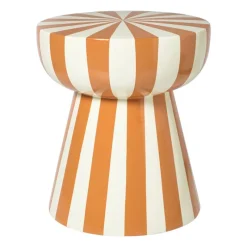 Xenos Bijzettafels-Bijzettafel stripes - beige/oranje - ø40x45 cm