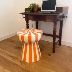 Xenos Bijzettafels-Bijzettafel stripes - beige/oranje - ø40x45 cm
