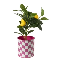 Xenos Bloempotten-Bloempot geblokt groot - roze - ø13x14 cm