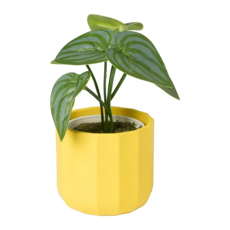 Xenos Bloempotten-Bloempotje streep - geel - ø7x6.5 cm