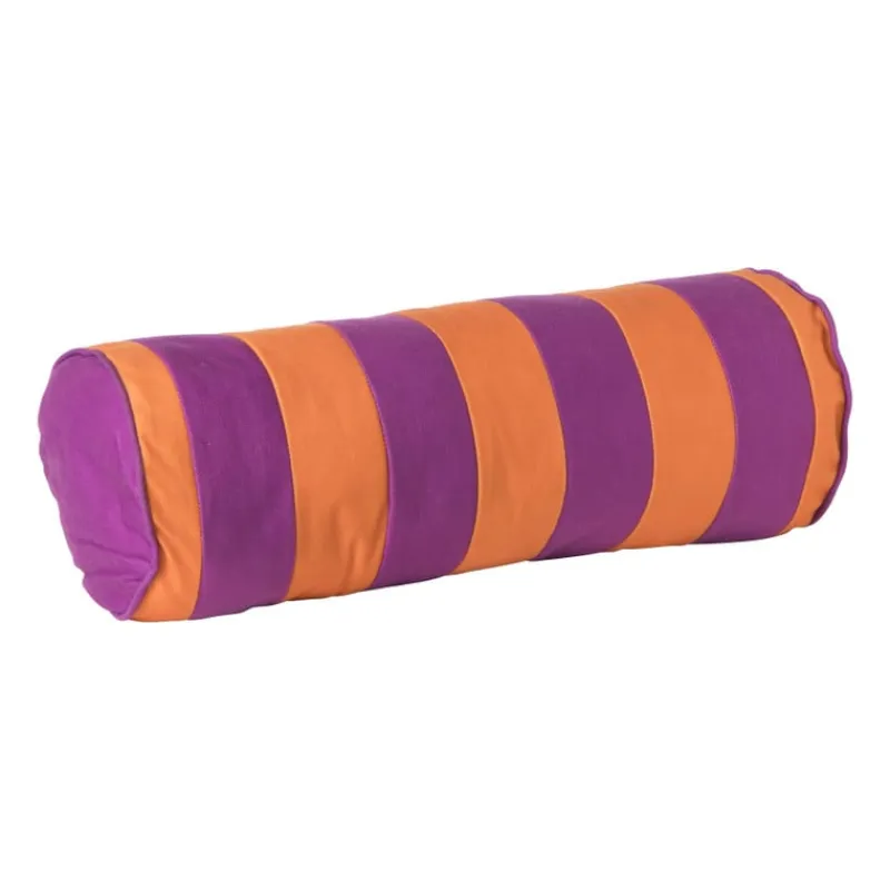 Xenos Kussens-Bolster kussen met strepen - paars/oranje - ø18x45 cm