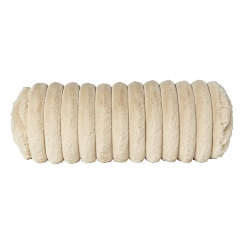 Xenos Kussens-Bolster kussen rib - beige - ø15x45 cm