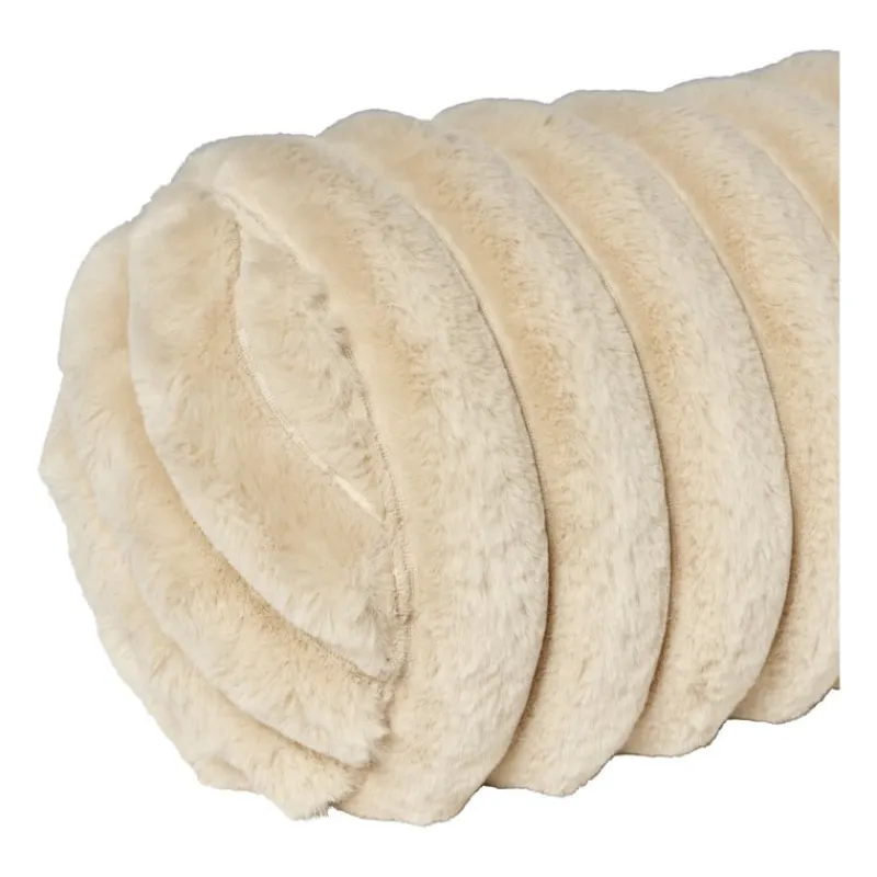 Xenos Kussens-Bolster kussen rib - beige - ø15x45 cm