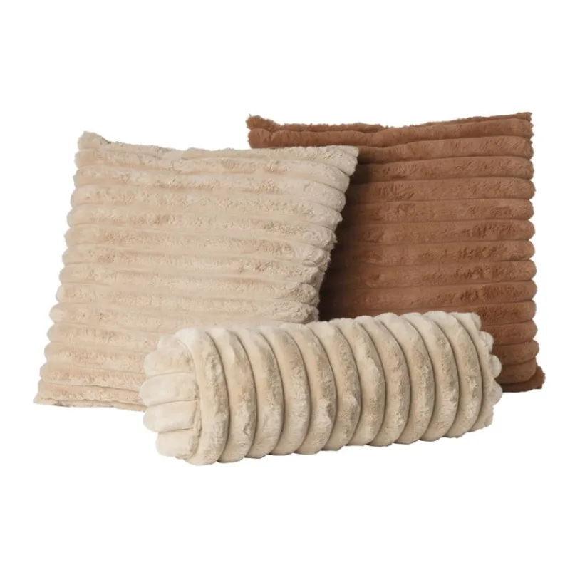 Xenos Kussens-Bolster kussen rib - beige - ø15x45 cm