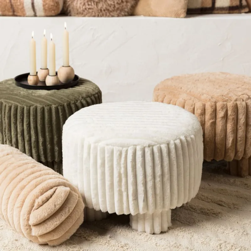 Xenos Kussens-Bolster kussen rib - beige - ø15x45 cm