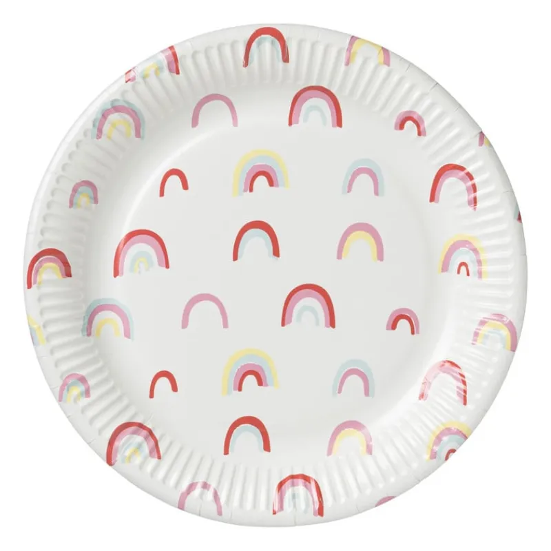 Xenos Wegwerpservies|Kinderfeestjes-Bord Rainbow - set van 8 - ø23 cm