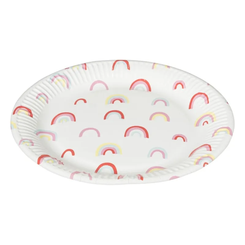Xenos Wegwerpservies|Kinderfeestjes-Bord Rainbow - set van 8 - ø23 cm