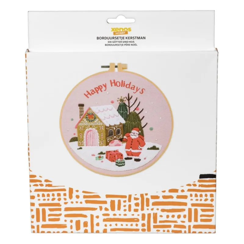 Xenos Kerst Knutselen|Kerstcadeaus-Borduursetje kerstman - ø18 cm