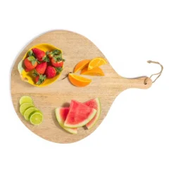 Xenos Borrelplanken-Borrelplank van mangohout - rond - 50x40 cm