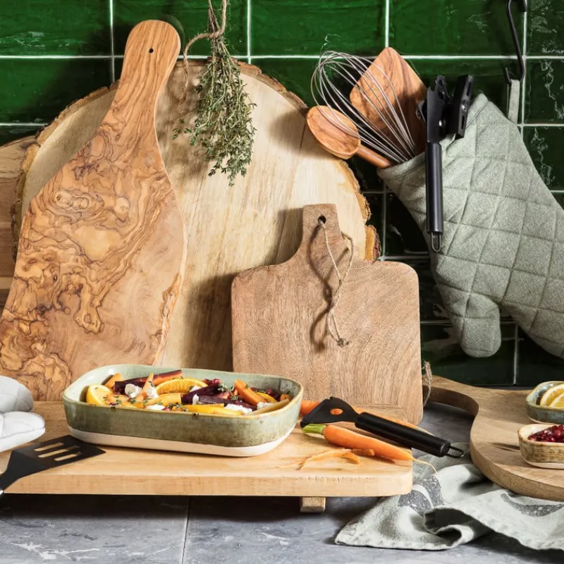 Xenos Borrelplanken-Borrelplank van mangohout - rond - 50x40 cm