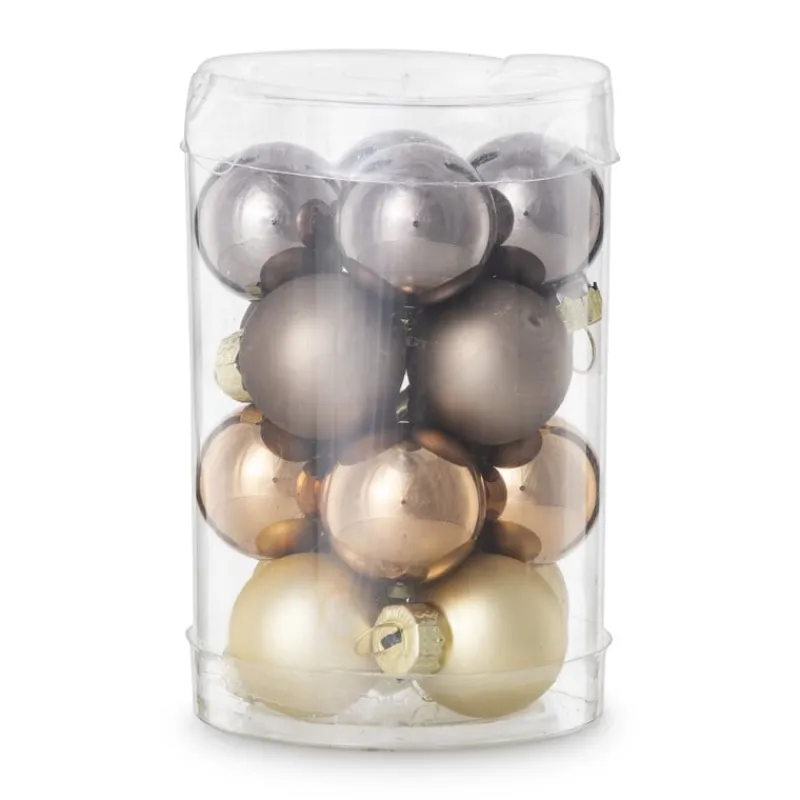 Xenos Kerstballen-Box met kerstballen - bruin - ø2.5 cm - set van 16