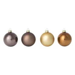 Xenos Kerstballen-Box met kerstballen - bruin - ø7 cm - set van 8